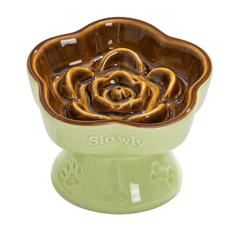 Rose Garden Slow Feeder Bowl | Green & Brown