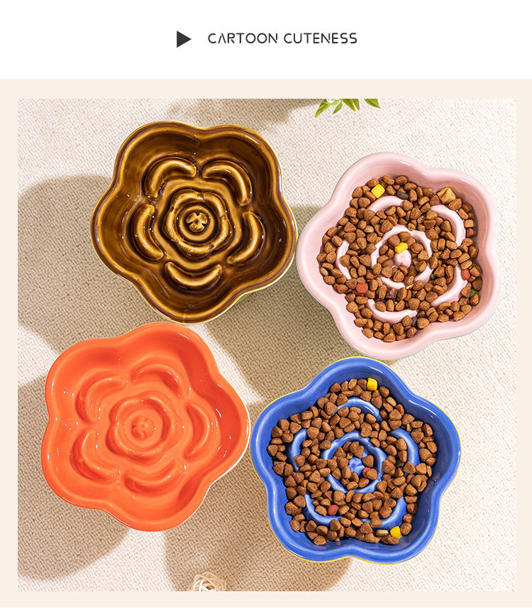 Rose Garden Slow Feeder Bowl | Orange and Beige