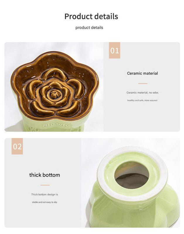 Rose Garden Slow Feeder Bowl | Orange and Beige