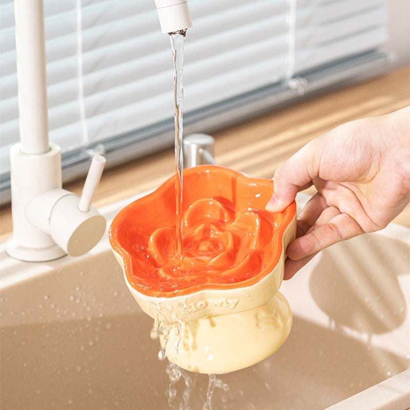 Rose Garden Slow Feeder Bowl | Orange and Beige