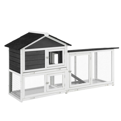 Wooden pet coop with a black roof on a white background