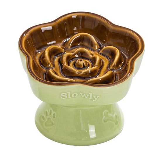 Rose Garden Slow Feeder Bowl | Green & Brown