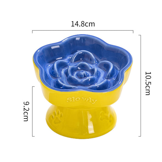 Rose Garden Slow Feeder Bowl | Yellow and Blue