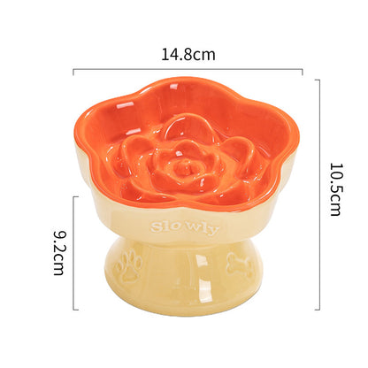 Rose Garden Slow Feeder Bowl | Orange and Beige